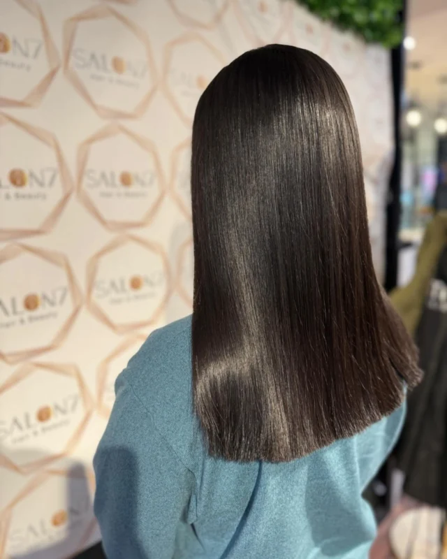 Sleek and shiny hair from one of our new services we offer..NANOPLASTY!  Give us a call if you have any questions about what it does and if it’s right for you